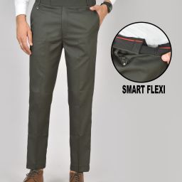 Women Slim Fit Dark Green Lycra Blend Trousers-image-86