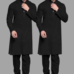 Men Cotton Blend Kurta Pyjama Set-image-4