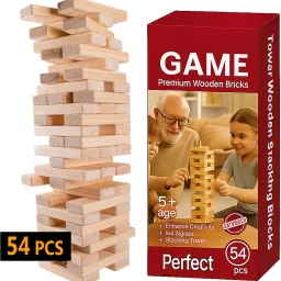 Indoor Wooden Tower Game | 54PCS Bricks | Puzzle for Kids & Adults-36
