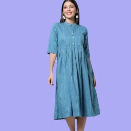 Women Fit and Flare Blue Ankle Length Dress-image-92