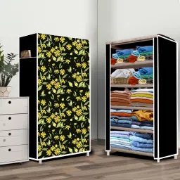 5 Layer Daisy Floral Print Carbon Steel Collapsible Wardrobe-13