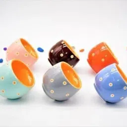 Pack of 6 Ceramic, Bone China colorful Designer Small Size Premium Quality Tea Cup Set,-26