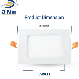 d'mak 3w Watt LED Panel Ceiling Light (White, Square)(Pack 0f 32) Ceiling Light Ceiling Lamp image 3