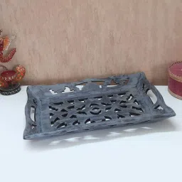 disoo fashions Distress Handcarved Grey Rustic Handpainted Wood Serving Tray-picture-6