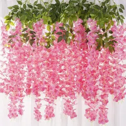 Artificial Wisteria Vine Ratta for Wedding Party Home Decor (Pink) Pack of 12 Pink, Green Westeria Artificial Flower-39