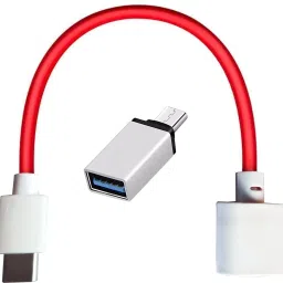TECHYSPOT Type-C to USB 3.0 OTG Cable and Type C Metal OTG Combo Male-Female Connector Adapter Compatible with All C Type Smartphones (Pack of 2) Phone Converter-70