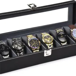 Men's and Women's Black Watch Organizer Box with 6 Compartments Watch Holder Watch Box-image-39
