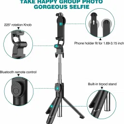 CHG XT-02 3 in 1 Extendable Bluetooth Selfie Stick Lightweight All Smartphone Tripod, Tripod Kit, Tripod Ball Head image 2