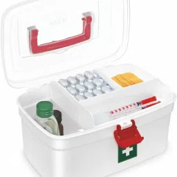 No Plastic Rectangular Medicine Box, Medical Box, First aid Box, Multi Purpose Box, Multi Utility Storage with Handle (White, Standard ). Pill Box-0