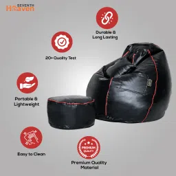 seventh heaven 4XL BeanBag_Puffy&Cushion_4XL_R87_Black&Reds Bean Bag Footstool With Bean Filling image 3