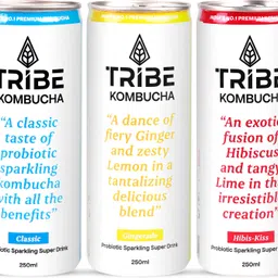 tribe Kombucha Naturally Sparkling Herbal Tea|Probiotic Super Drink|Gut Friendly Drink Classic +Gingerade+Hibiscus Drink-picture-26