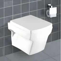 Premium Grade Ceramic's Wallmounted 3003 ALPINE Ceramic Commode With Soft Close ToiletSeat (WHITE) Western Commode-18