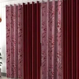 aadi traders Wine Polyester Floral and Solid 7ft Semisheer Eyelet Door Curtains (4Pcs)-picture-18