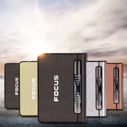 genz FOCUS Long Cloud Silver 10 pcs Automatic Loading Cigarette Case Dispenser with Inflatable Windproof Pocket Lighter image 3