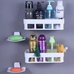 Self Adhesive Wall Mounted Unique shelf and soap stand Holder Plastic Wall Shelf-image-52