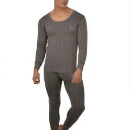 LUX INFERNO Charcoal Melange Full Sleeves Round Neck Men Top - Pyjama Set Thermal-image-4