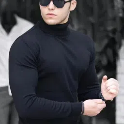 Men Solid Turtle Neck Black Sweater-image-20
