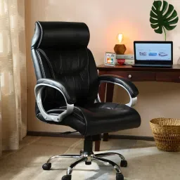 E.A L-43 Hybrid Back Boss Chair For Extra Comfort High Density Premium ERGONOMIC Leatherette Office Stacking Chair-image-3