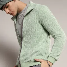 Men Solid High Neck Green Sweater-image-16