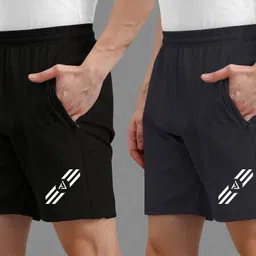 avolt Pack of 2 Solid Men Black, Dark Grey Sports Shorts-picture-17