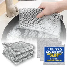 Pack of 6 Non-Scratch Wire Dish Wash Cloth Multipurpose Wire Dishwashing Rags Wet and Dry Nylon Cleaning Cloth-image-1
