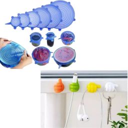 Suction Cover Cooking Pot Silicone Lids + 2 Silicon ThumbShape Wall Clip Hanger 7 inch Lid-12