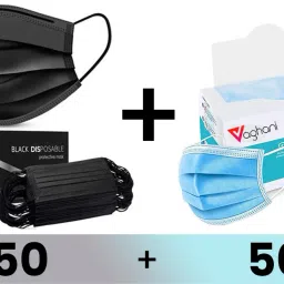 100Pcs With Pin Black and Blue 3 Ply Pharmaceutical Surgical Mask with 3 Layer 3 Ply Surgical Primium Quality Mask (200 Pcs ( Black +Blue)) Surgical Mask With Melt Blown Fabric Layer-20
