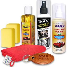 Classic Car Wash & Wax Kit includes Dashboard & Tyre Shiner 200 ml, Liquid Wax Polish 200 ml, Car Shampoo 200 ml, Foam applicator - 2 Pcs, Microfiber Cloth - 1 Pc Combo-image-72