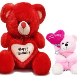 Cute Red Teddy Bear with Happy birthday Heart & 24Cm Cute Pink I Love You Balloon Teddy Bear - 45 cm (Red) - 45 cm-image-55