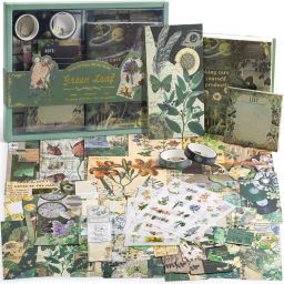 346pcs Aesthetic Journal Supplies Kit, Perfect for Gifting, Green Nature Theme, Scrapbook Kit-15