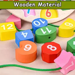 wishkey Wooden Learning Clock With Bead Lace, Educational Digital Analog Numbers, Shape & Color Learning For Kids Montessori Toy image 4