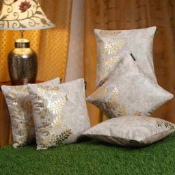 hosta homes Cream Velvet Floral 16X16 Inches Cushion Covers (5Pcs)-picture-9
