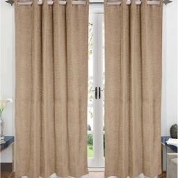 saral home Beige Solid Polyester Blend 7 Ft Light Filering Eyelet Door Curtains (Set of 2)-picture-0