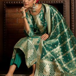 Women Pure Silk Kurta Pant Dupatta Set-image-51