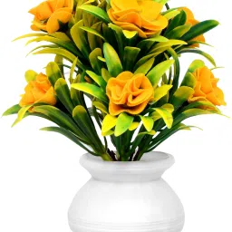 govic Set of 4 Pcs Natural Wild Looking Mix Color Rose Flowe, Multicolor Rose Artificial Flowerwith Pot image 3