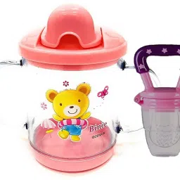 BPA Free Unbreakable Sippy Cup (Sipper Mugs for Kids/Children/Babies/Infants) with Handles 200 ml and Baby Fruit Feeder Pacifier- Choose Your Color-24