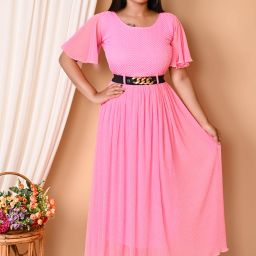 Women A-line Pink Maxi/Full Length Dress-image-4