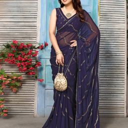 Geometric Print, Printed, Embellished Bollywood Georgette Saree-5