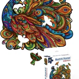 Majestic Peacock Wooden Jigsaw Puzzle | Travel Game Toy for Kids and Adults-image-39