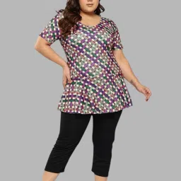 Womens Fawn-Purple Colour Check Print Nylon Plus Size Swim Suit Checkered Women Swim-dress Beige Swimsuit-picture-7