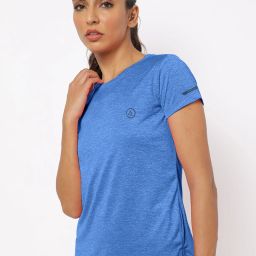 Women Solid Crew Neck Polyester Blue T-Shirt-image-29