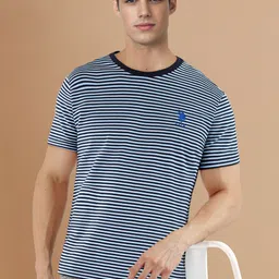 u.s. polo assn. Men Striped Round Neck Pure Cotton Blue, Navy Blue T-Shirt-picture-40