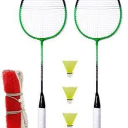 miniblitz Set Of 2 Racquet with 3 Nylon Shuttle and 1 badminton net Badminton Kit image 2