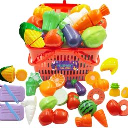 18 Pcs Realistic Sliceable Cut-Fruits and Vegetables with Basket (7 Fruits, 7vegetables, 2chopping Board, 2cutting Knife)-3