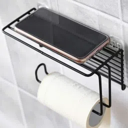 Tissue paper holder with Shelf/mobile stand, Self Adhesive Carbon Steel Toilet Paper Holder-10