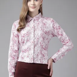english navy Women Regular Fit Floral Print Spread Collar Formal Shirt-picture-2