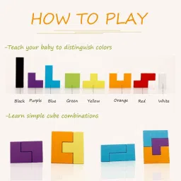 green way Travel Edition Tetris Tangram puzzles for Kids, Wood Intelligence Brain Games image 3