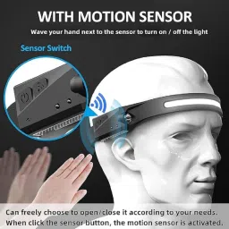 akr LED Head Lamp with, 5 Modes of Light, has Motion Sensor TYPE C USB Recharge 4 hrs Torch Emergency Light image 5