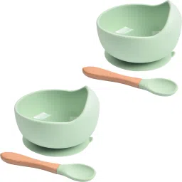 2 Pcs Self-Feeding Silicone Baby Bowl & Spoon,Curved Walls | Strong Suction Base- Hygienic Food Grade Silicone & Wooden-10