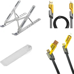 GADGETSWEAR Laptop Stand with Adjustable Height & Heavy-Duty Fast Charging Data Cables (Combo with 4 In 1 Data Cable) , Laptop Accessories, Laptop Stand-9